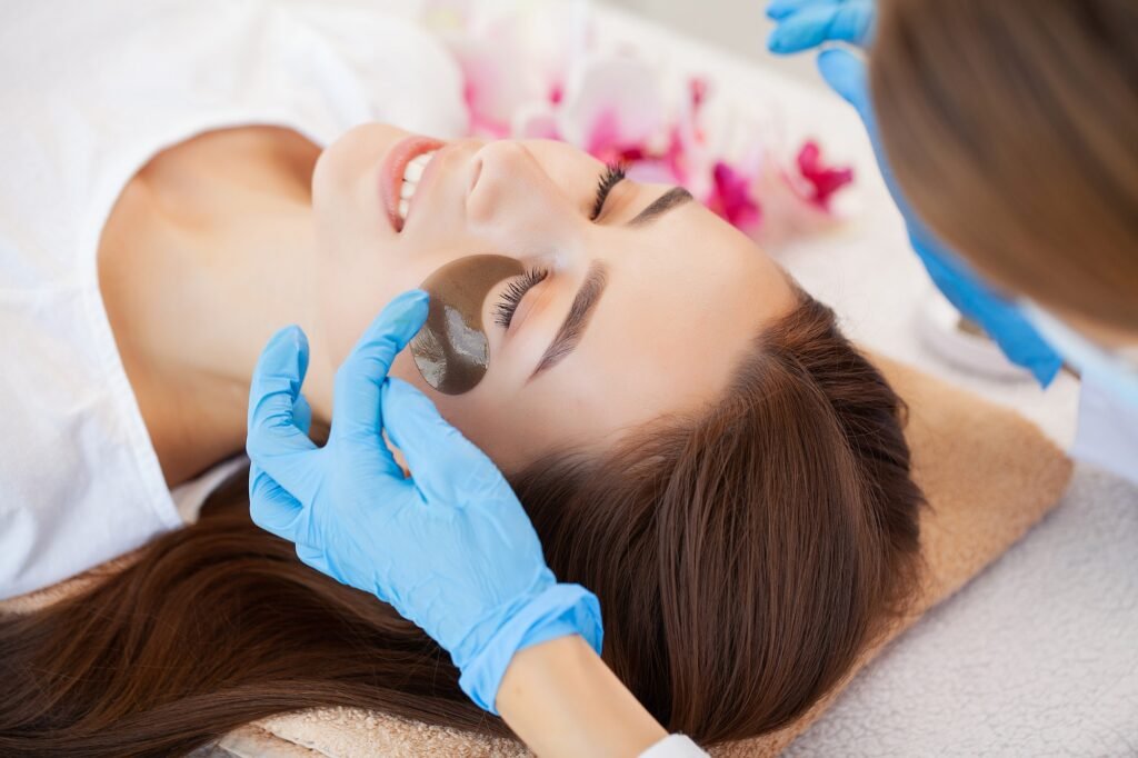 Woman With Eye Patches, Relaxing In Spa Center